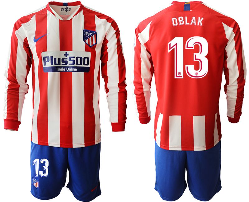Men 2019-2020 club Atletico Madrid home long sleeves #13 red Soccer Jerseys
